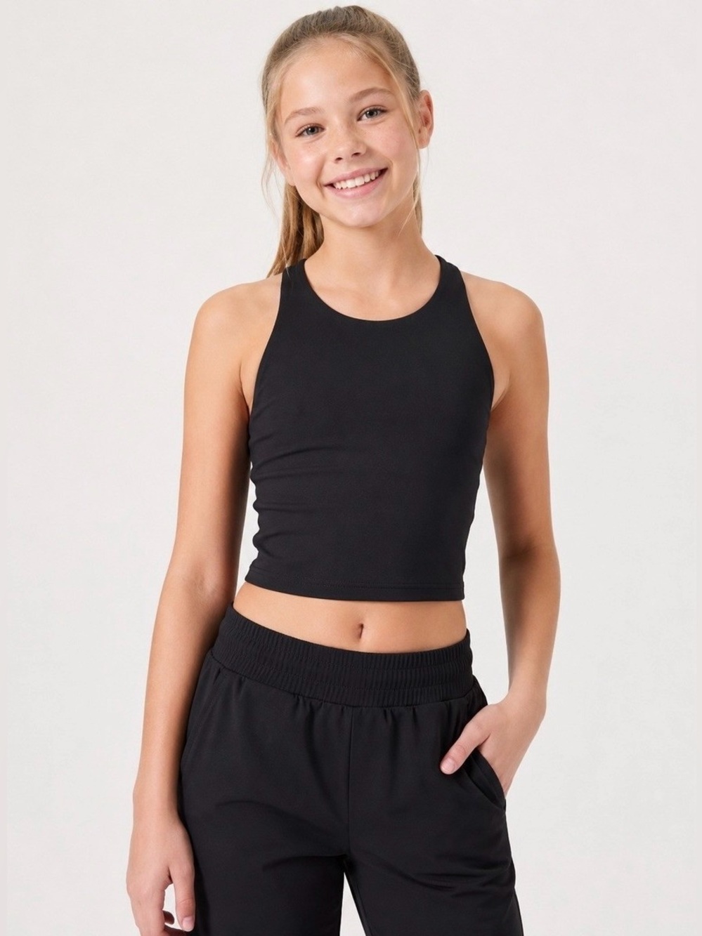 Athleta Black Cropped High-Neck Tank